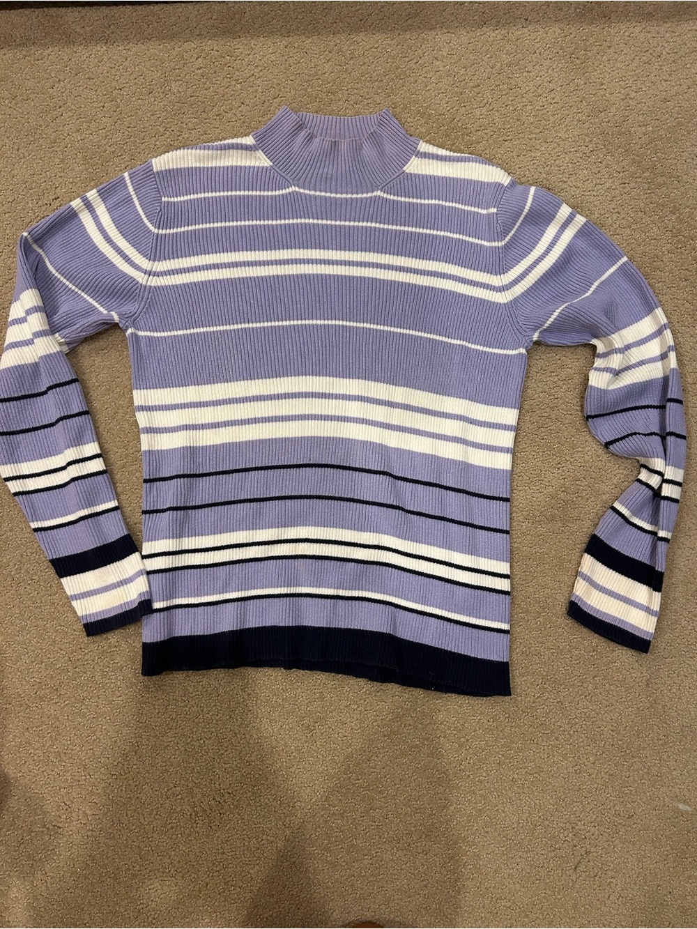 Charter Club Lavender & White Striped Mock Neck Sweater